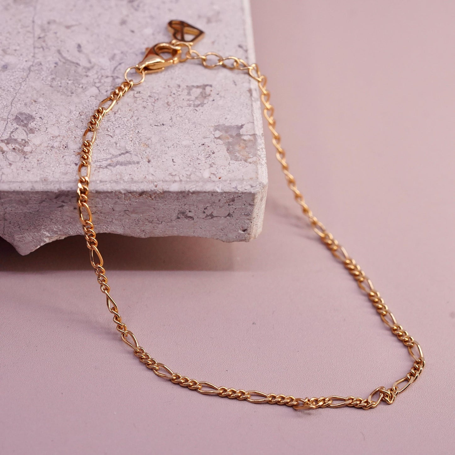 6+2” 2mm, vintage gold plated Sterling silver figaro bracelet