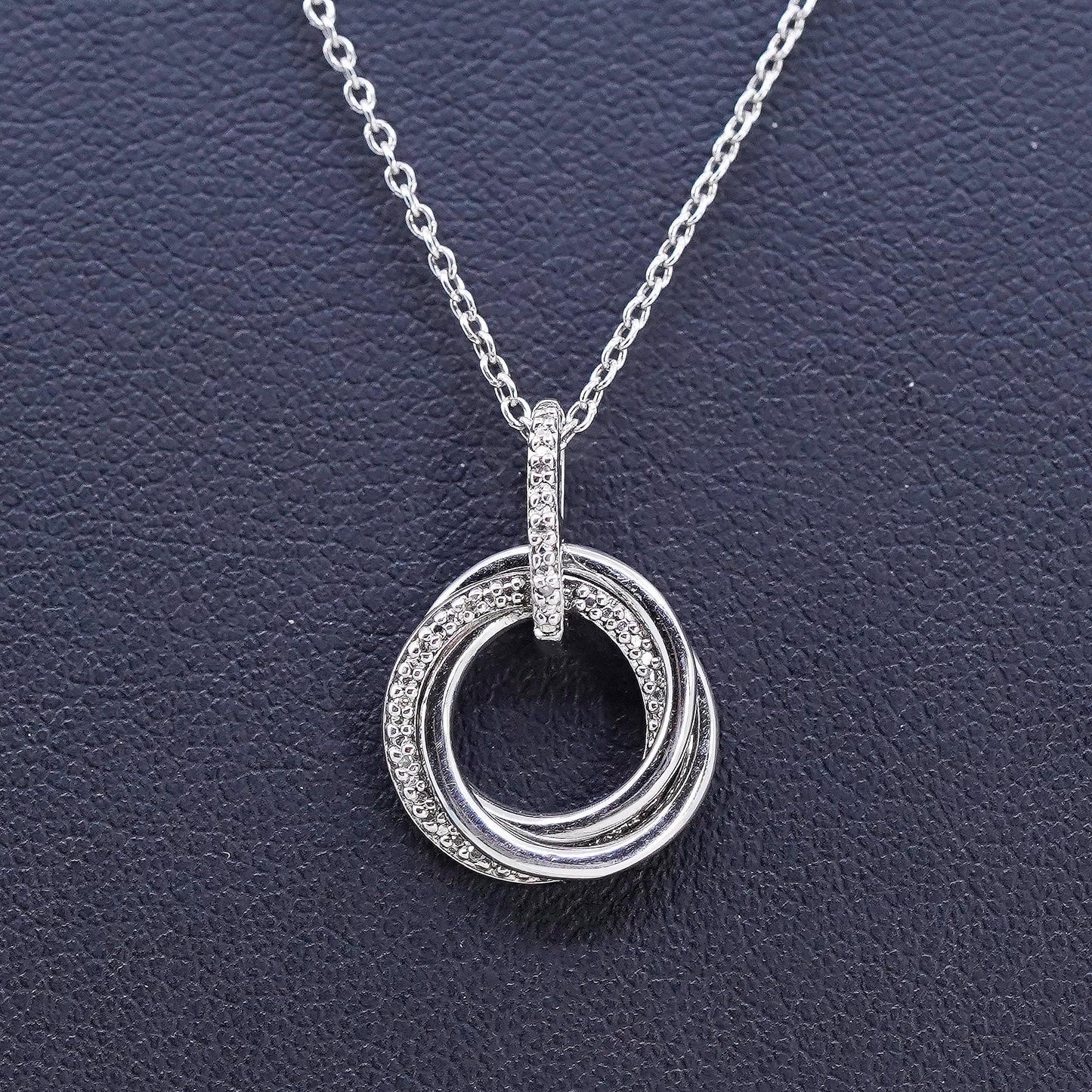 18”, Vintage Sterling silver necklace, 925 circle chain with pendant diamonds