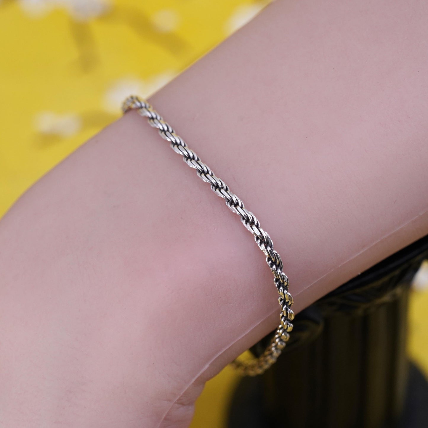 7”, 3mm, vintage Sterling silver Singapore rope bracelet, Italy 925 chain