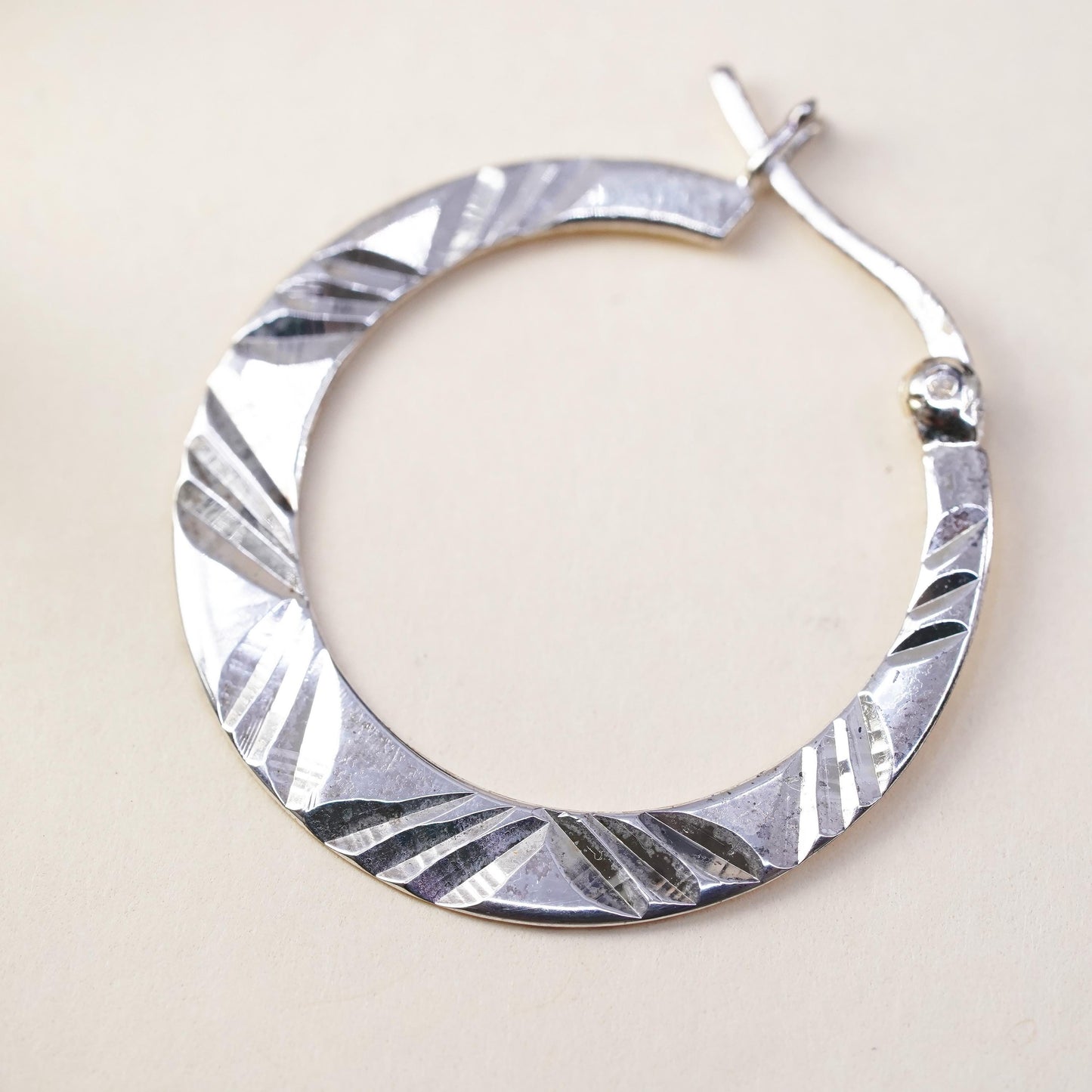 1", Vintage sterling silver loop single earring, minimalist textured hoop