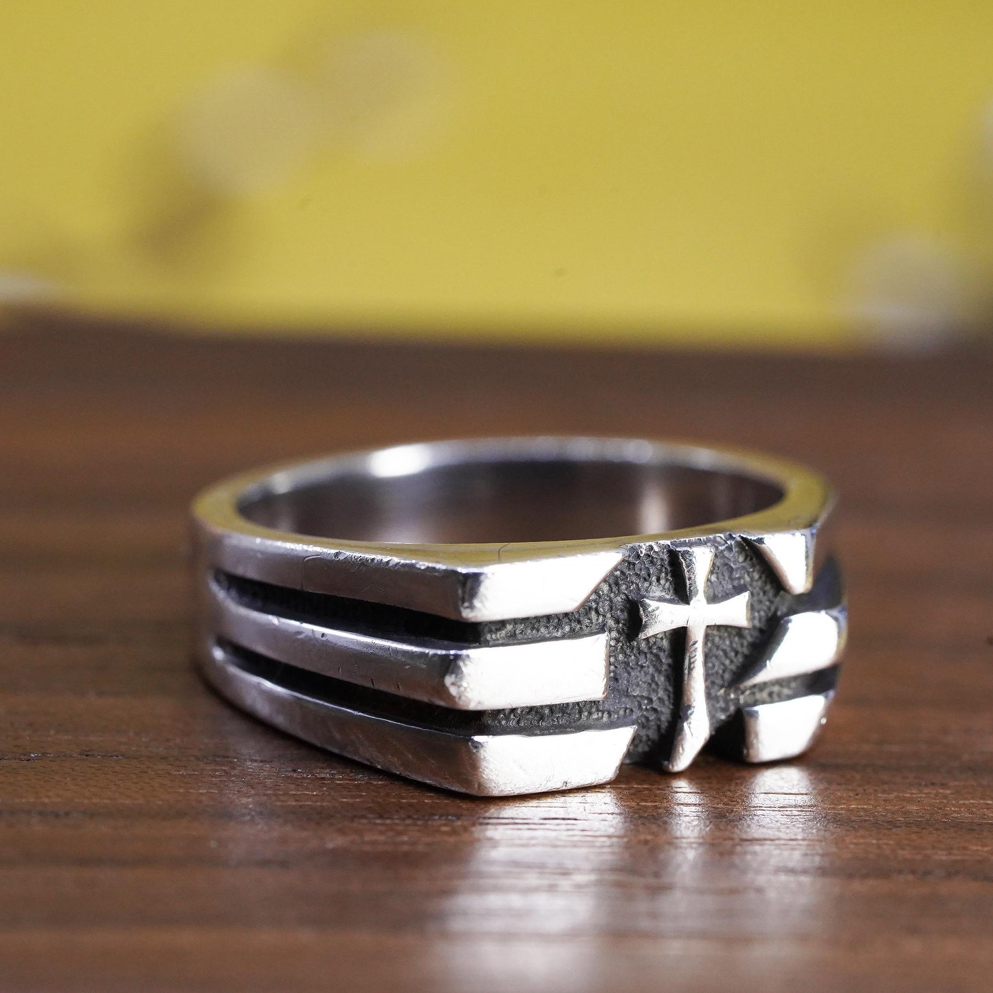 Size 10, Sterling Silver 925 Cross Men Christian Crucifix Ring, Religious Faith