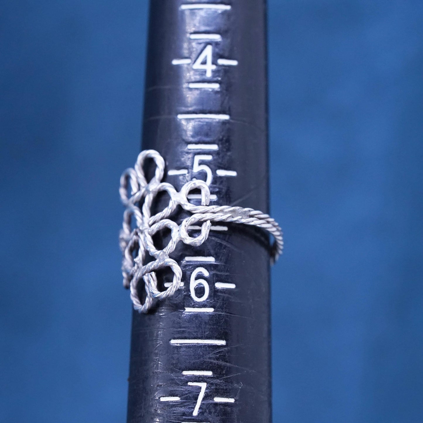 Size 5.25, vintage sterling silver ring, solid 925 silver wired knot band