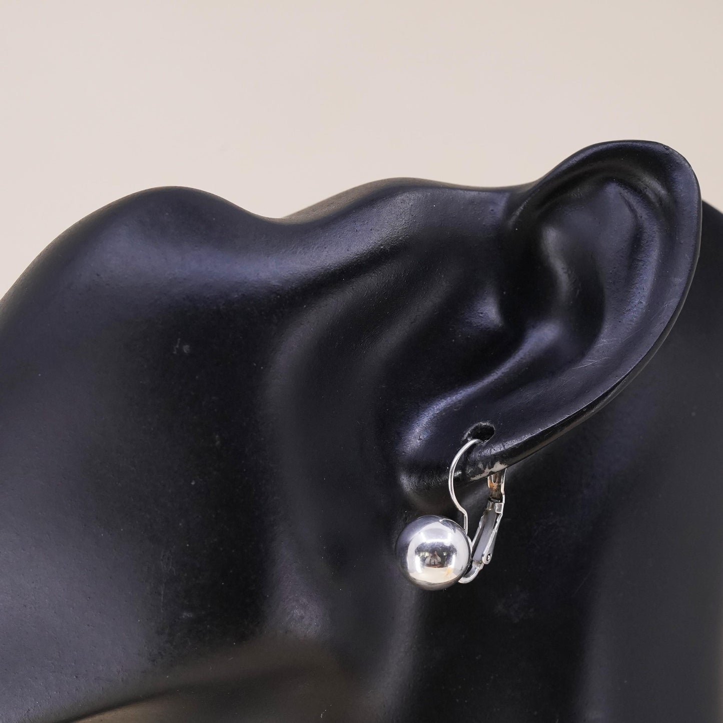 modernist sterling silver 925 handmade single bead earring with lever back