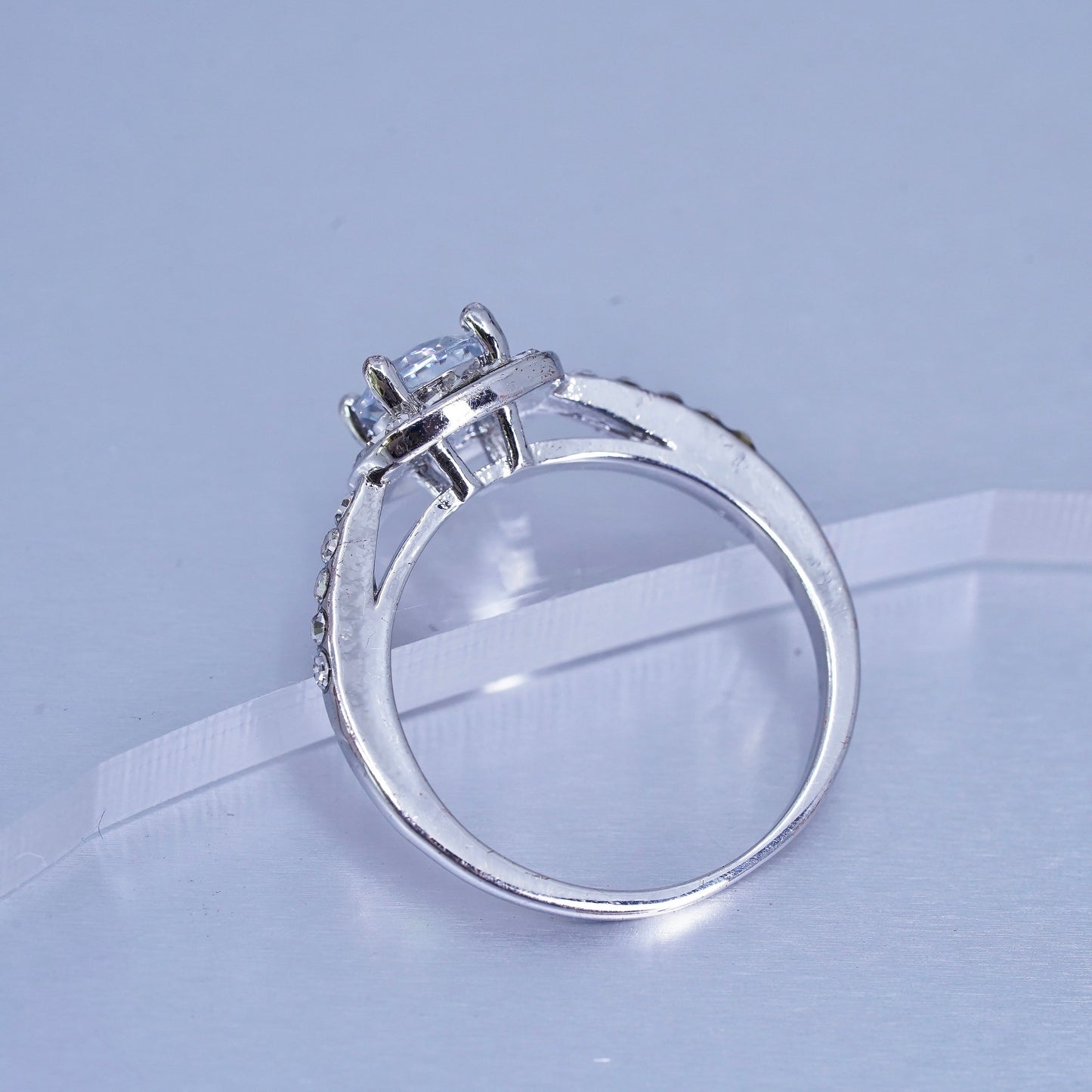 Size 7.25, vintage Sterling 925 silver statement engagement ring w/ cluster Cz