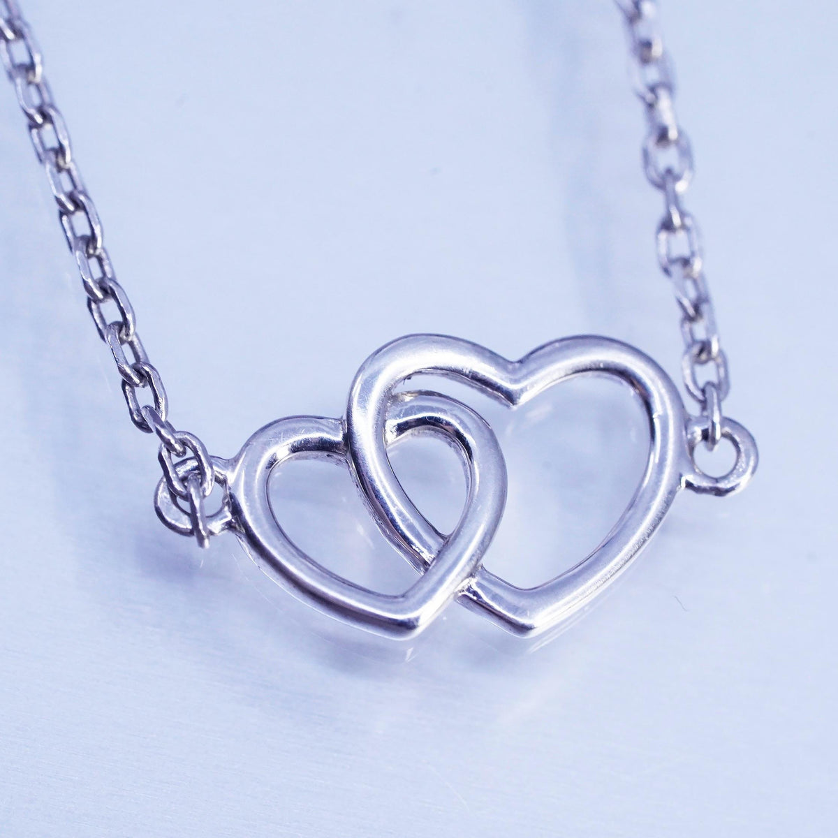8.5+1", Sterling Silver Bracelet, 925 oval Chain Anklet double heart Charm