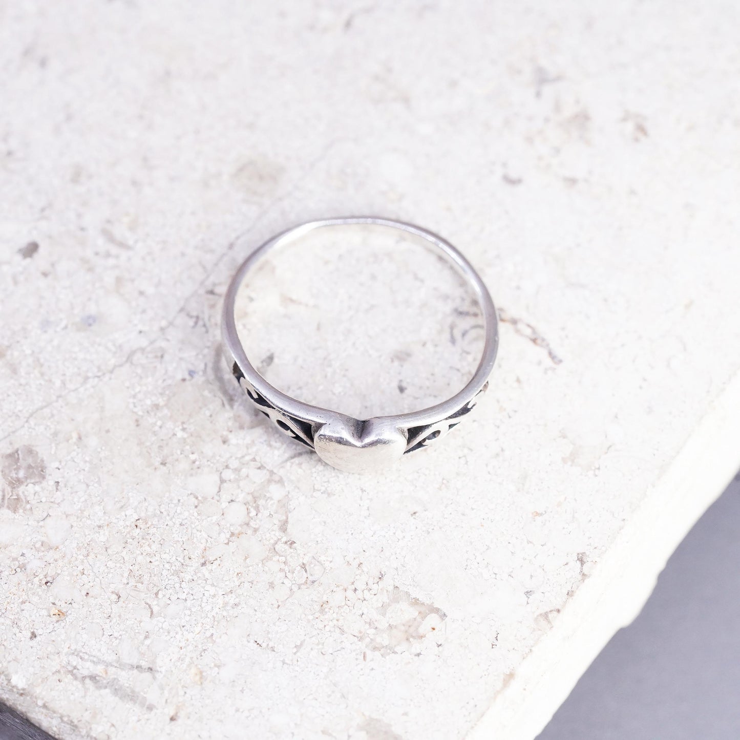 Size 6.25, vintage sterling silver handmade ring, 925 stackable heart band