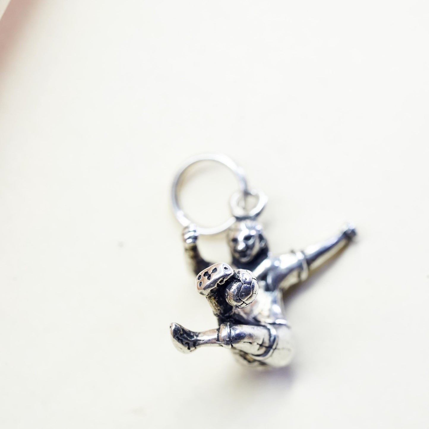 Vintage sterling silver charm, 925 silver 3D football pendant, soccer player