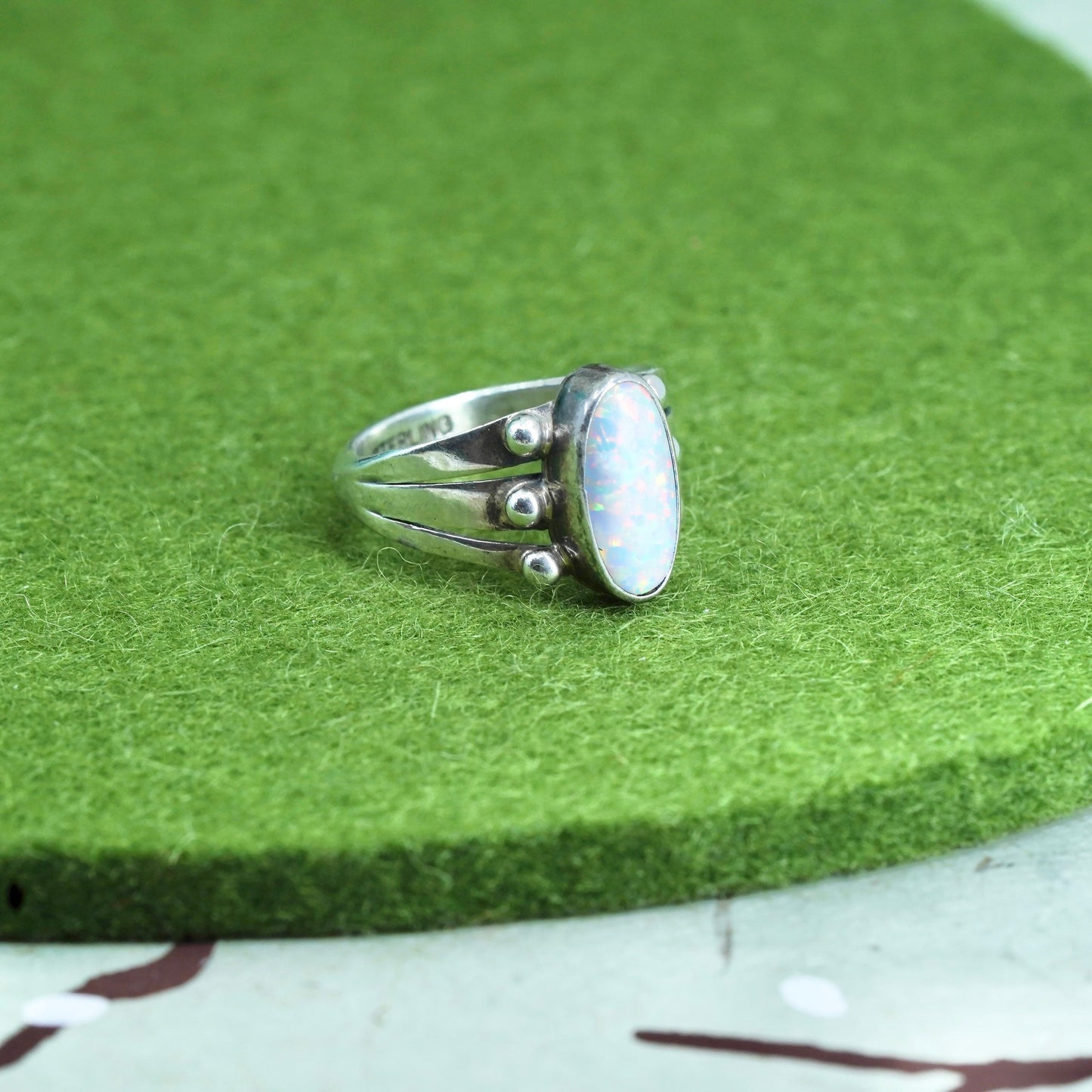 Size 6, southwestern Sterling silver handmade ring, 925 band with oval opal
