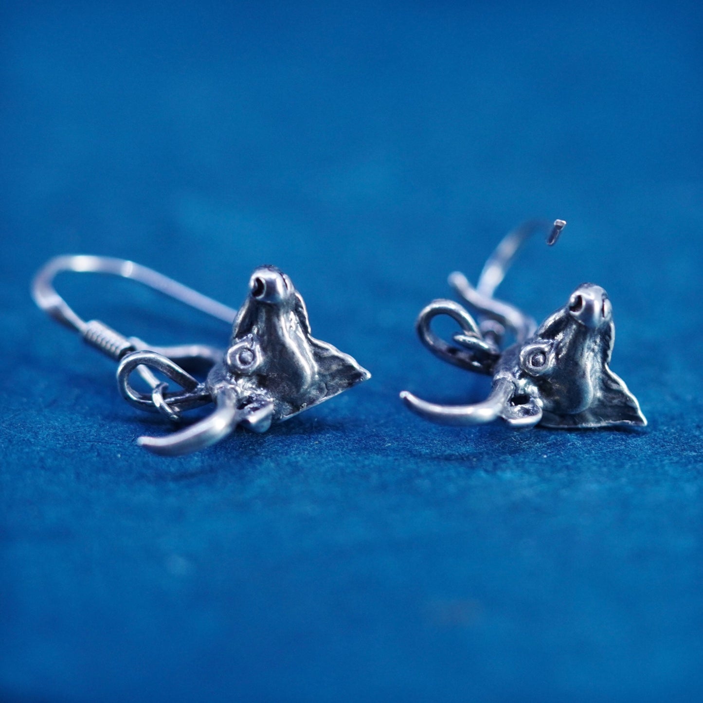 Vintage sterling silver handmade earrings with ox bull head