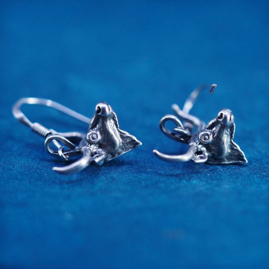Vintage sterling silver handmade earrings with ox bull head
