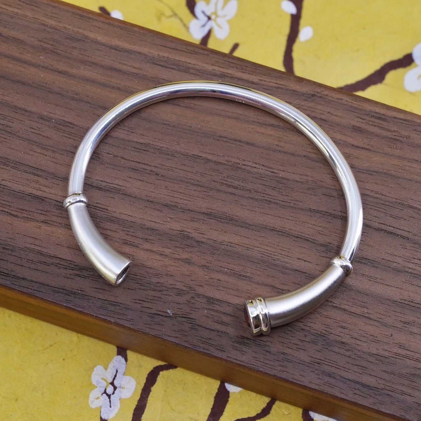 6.5", antique sterling silver handmade bracelet, 925 cuff with ruby end