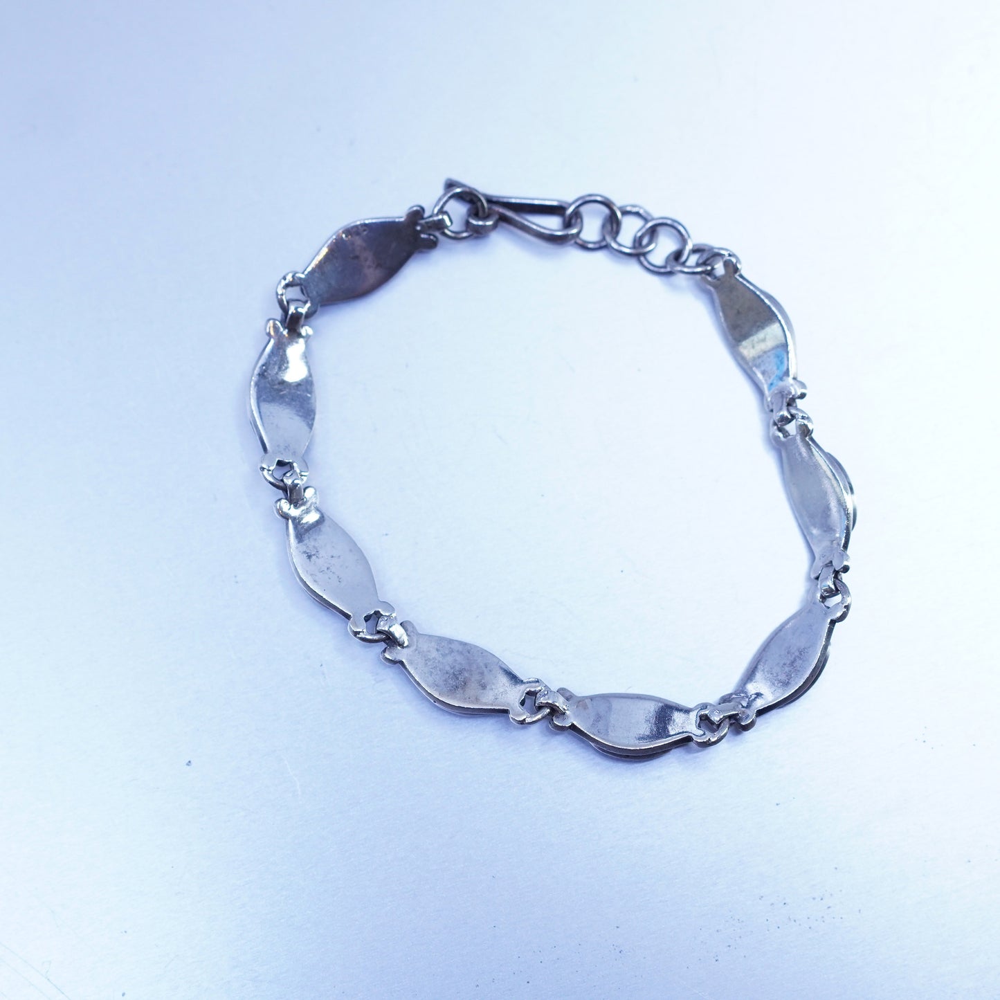 8”, Vintage mexico sterling 925 silver handmade bracelet with black onyx inlay