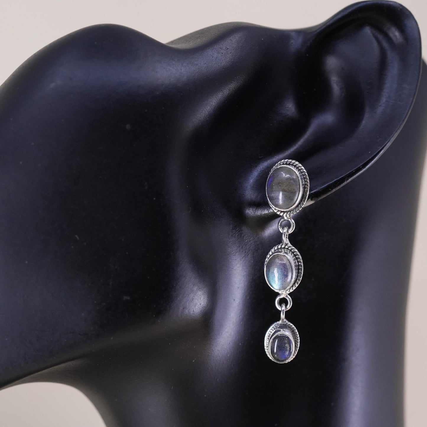Vintage R&G Sterling 925 silver handmade earrings with moonstone