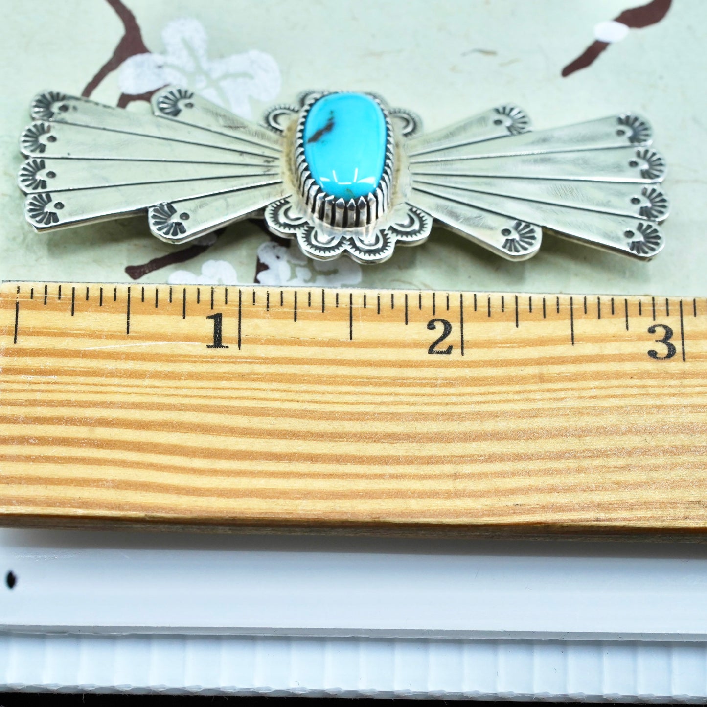 Native American Navajo sterling silver brooch, 925 ribbon bow tie pin turquoise