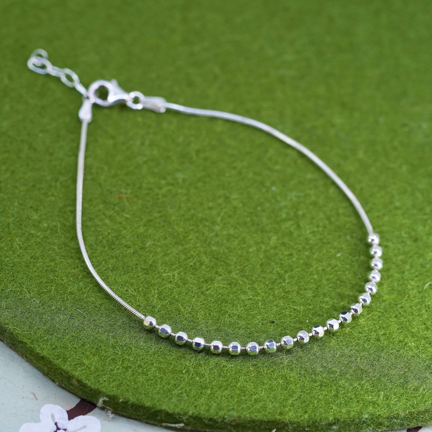 9+1” 1mm, Vintage sterling silver bracelet, 925 snake chain anklet 3mm beads