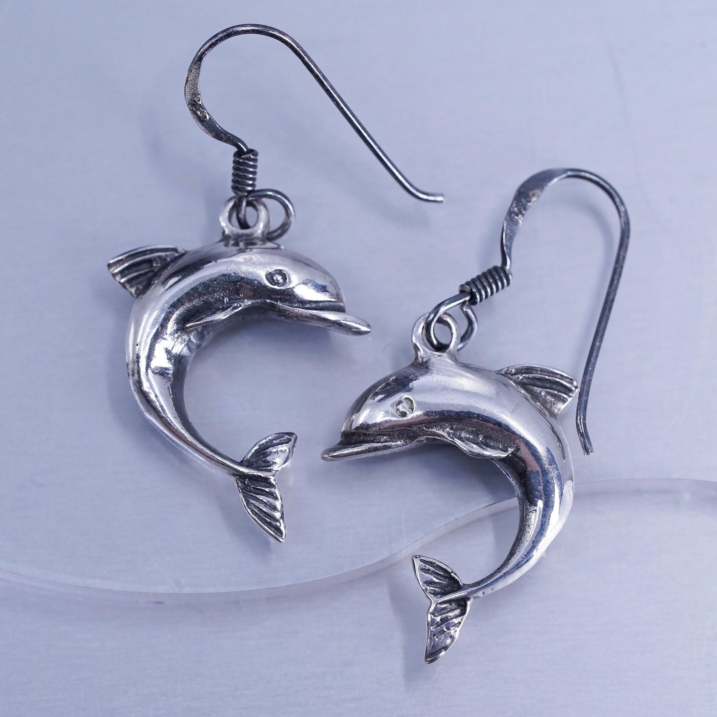 Vintage Sterling 925 silver handmade dolphin earrings