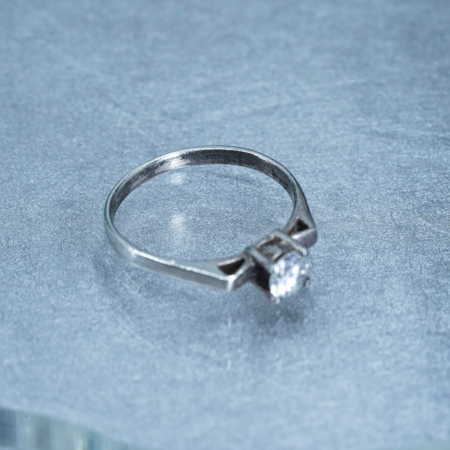 Size 4.5, vintage Sterling 925 silver handmade engagement ring with Cz