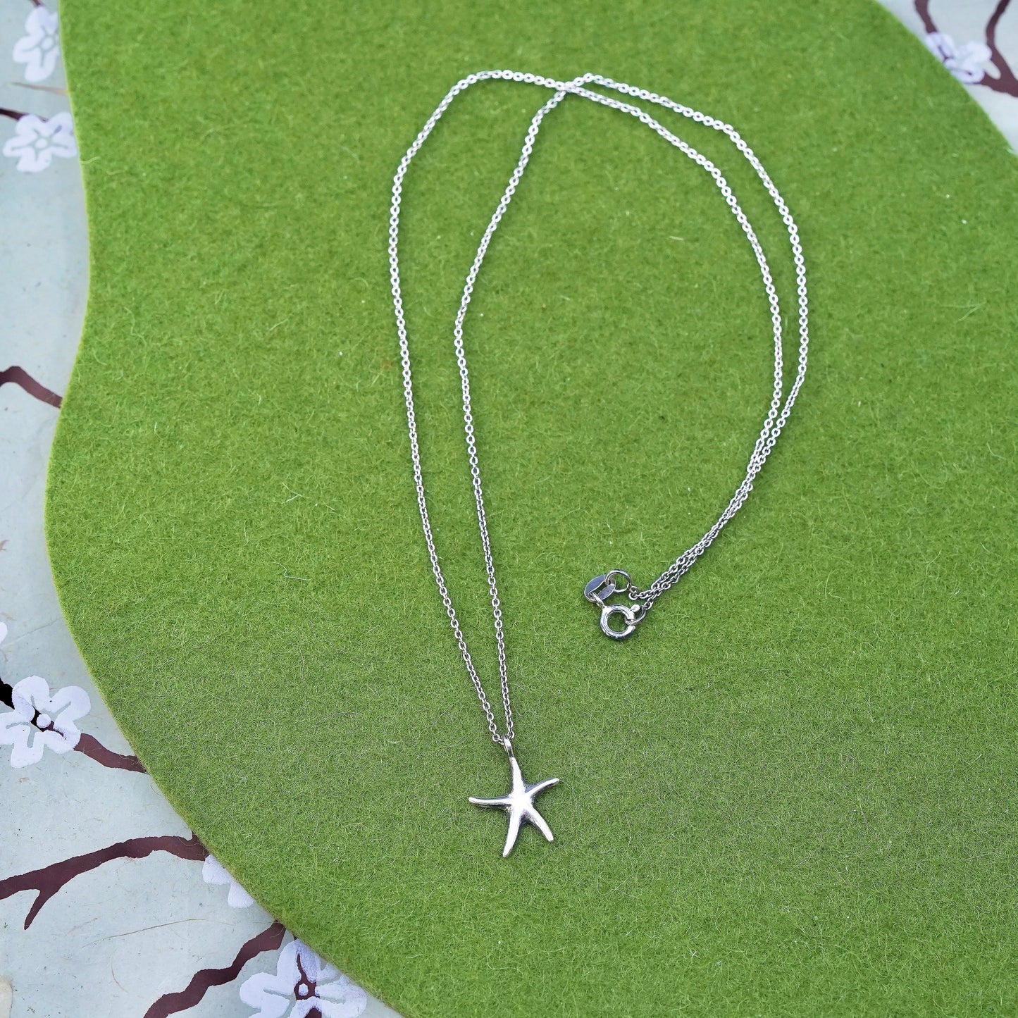 20", vintage sterling silver necklace, 925 circle chain starfish charm pendant