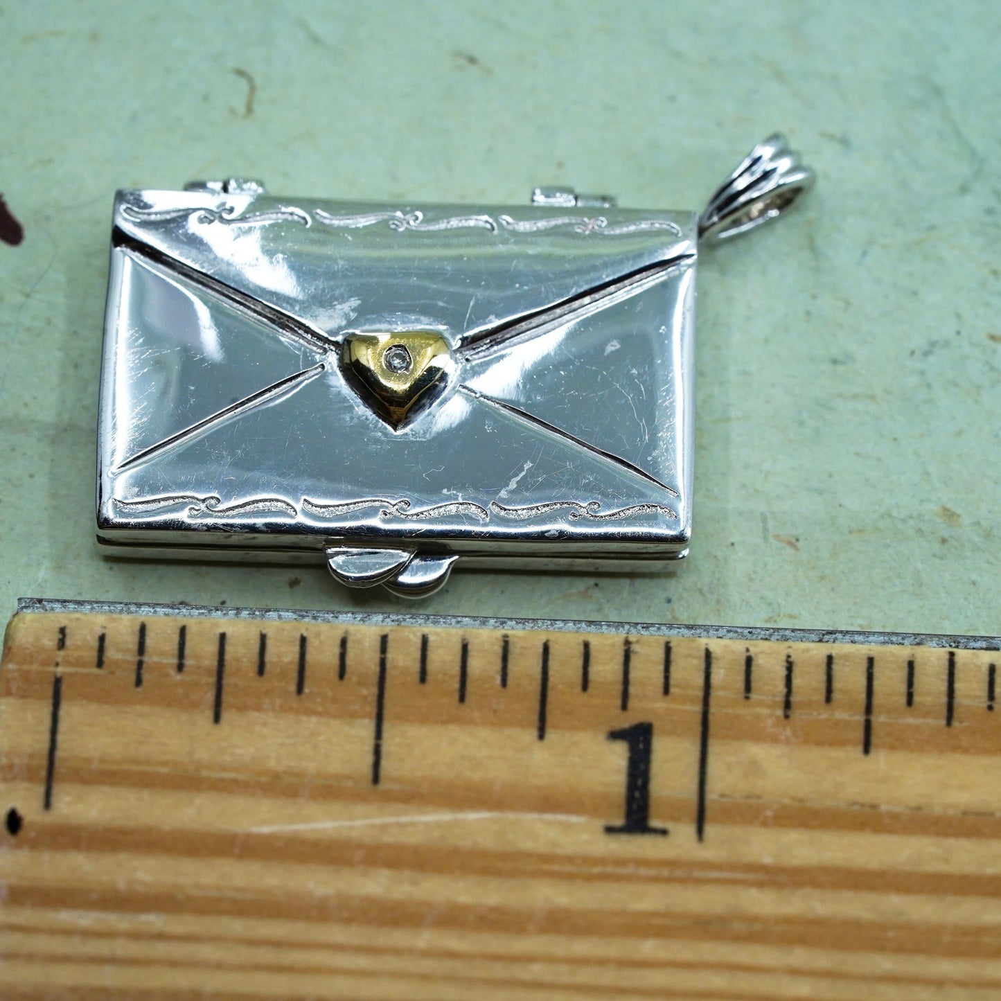 two tone sterling silver heart charm, 925 daughter love letter diamond heart