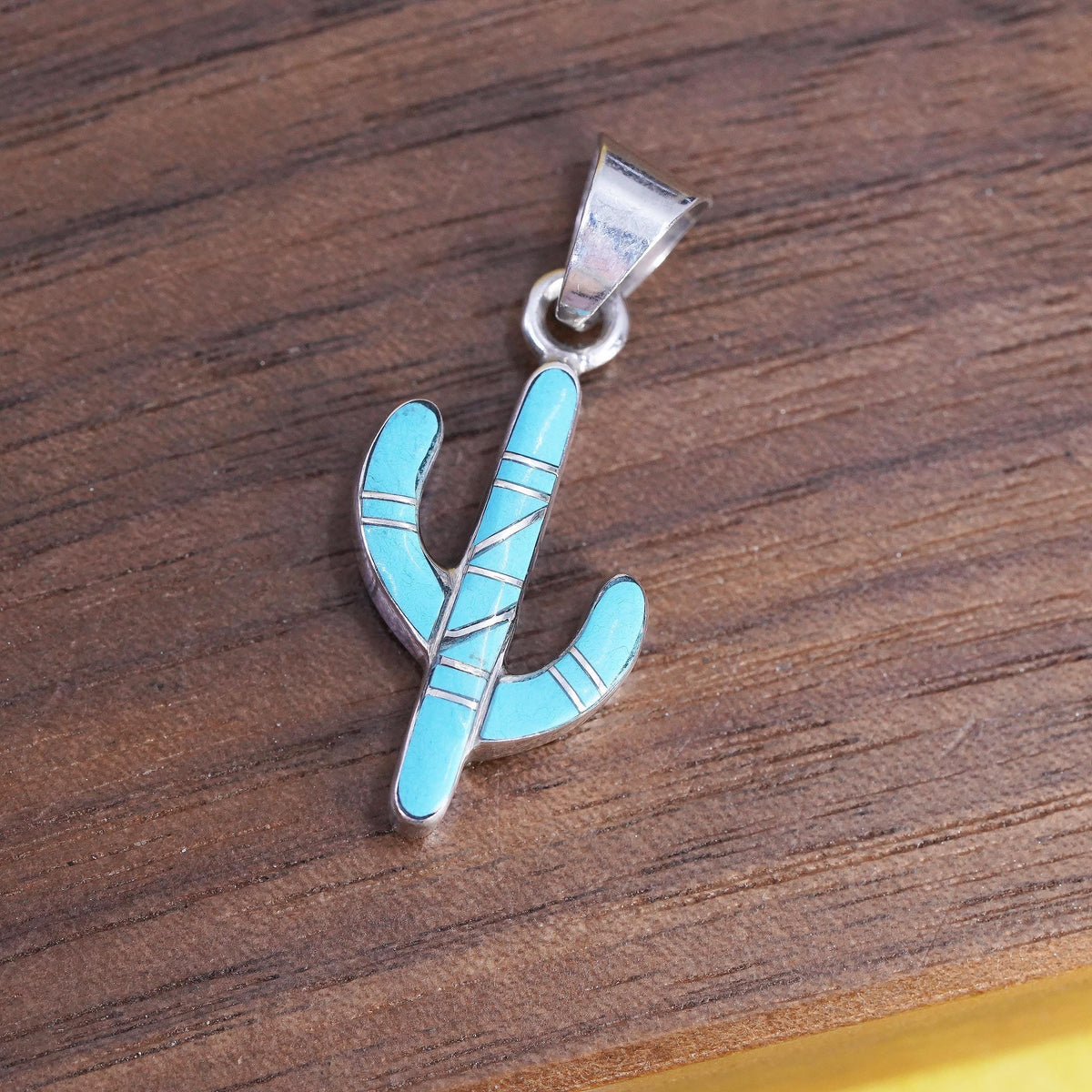 Native American Sterling 925 silver double sided Pendant, Navajo Saguaro Cactus