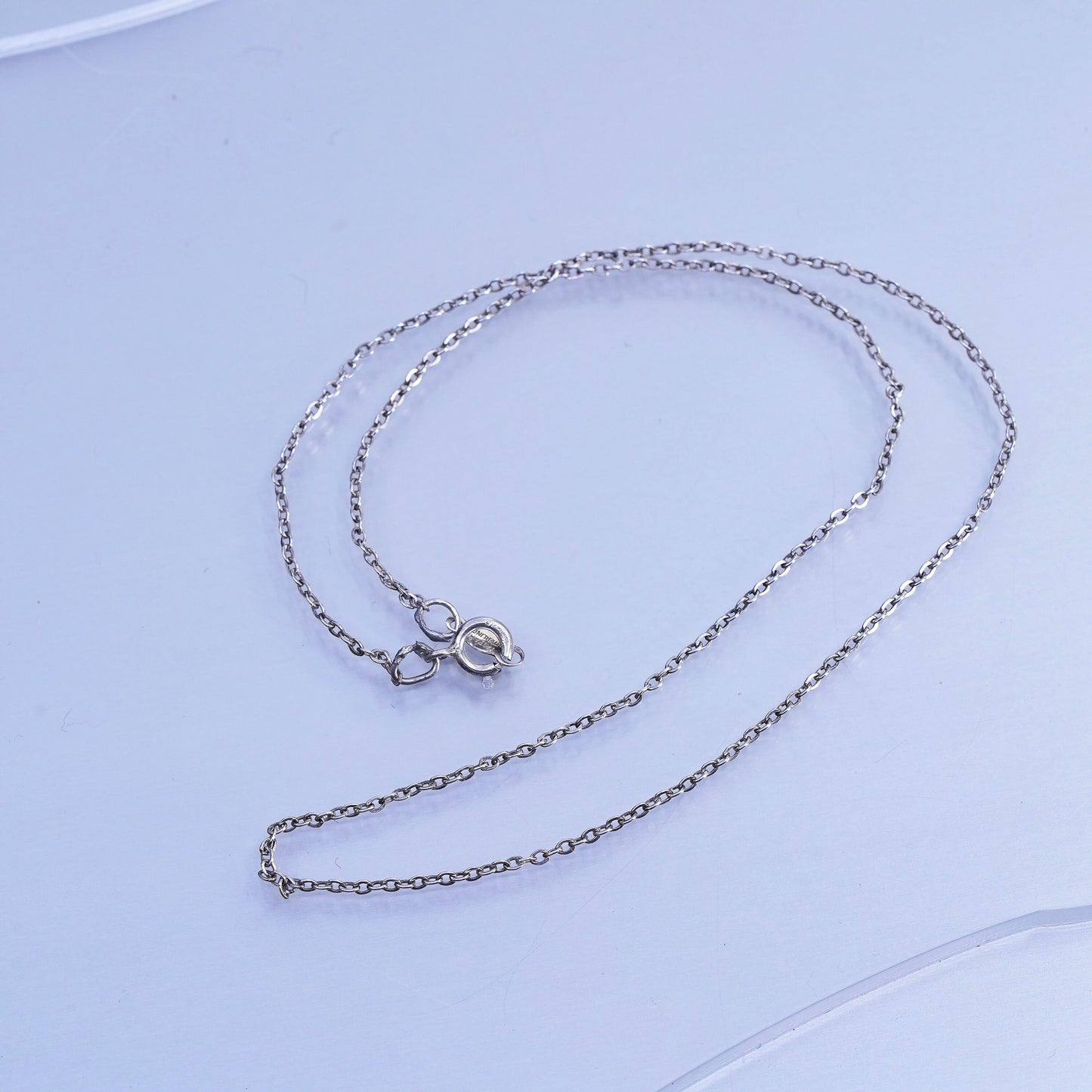 15” 1mm, vintage Italy Sterling 925 silver circle chain necklace