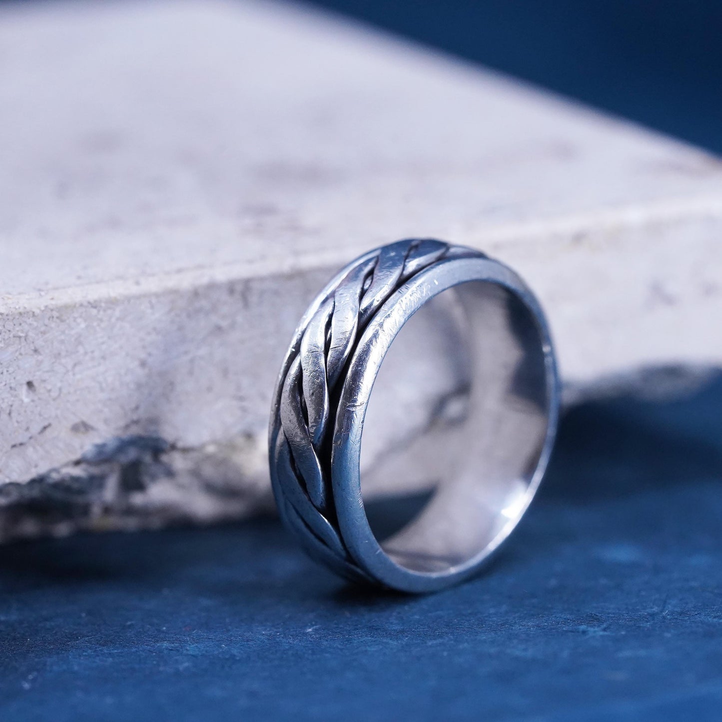Size 11, vintage sterling silver handmade band, 925 cable spinner ring