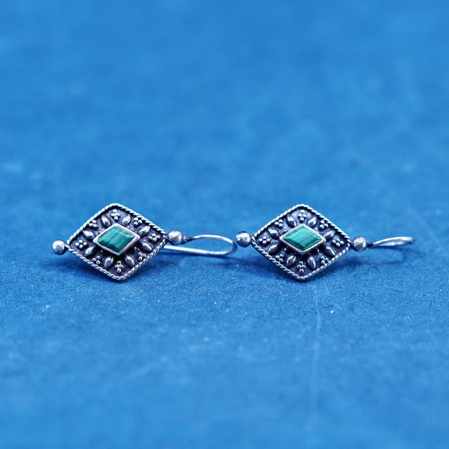 Vintage Boma Sterling 925 silver handmade beaded earrings with malachite