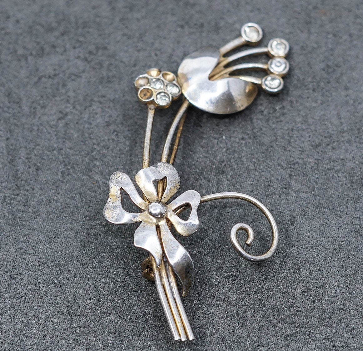 Vintage handmade sterling 925 silver rose shaped flower brooch, stamped sterling beau