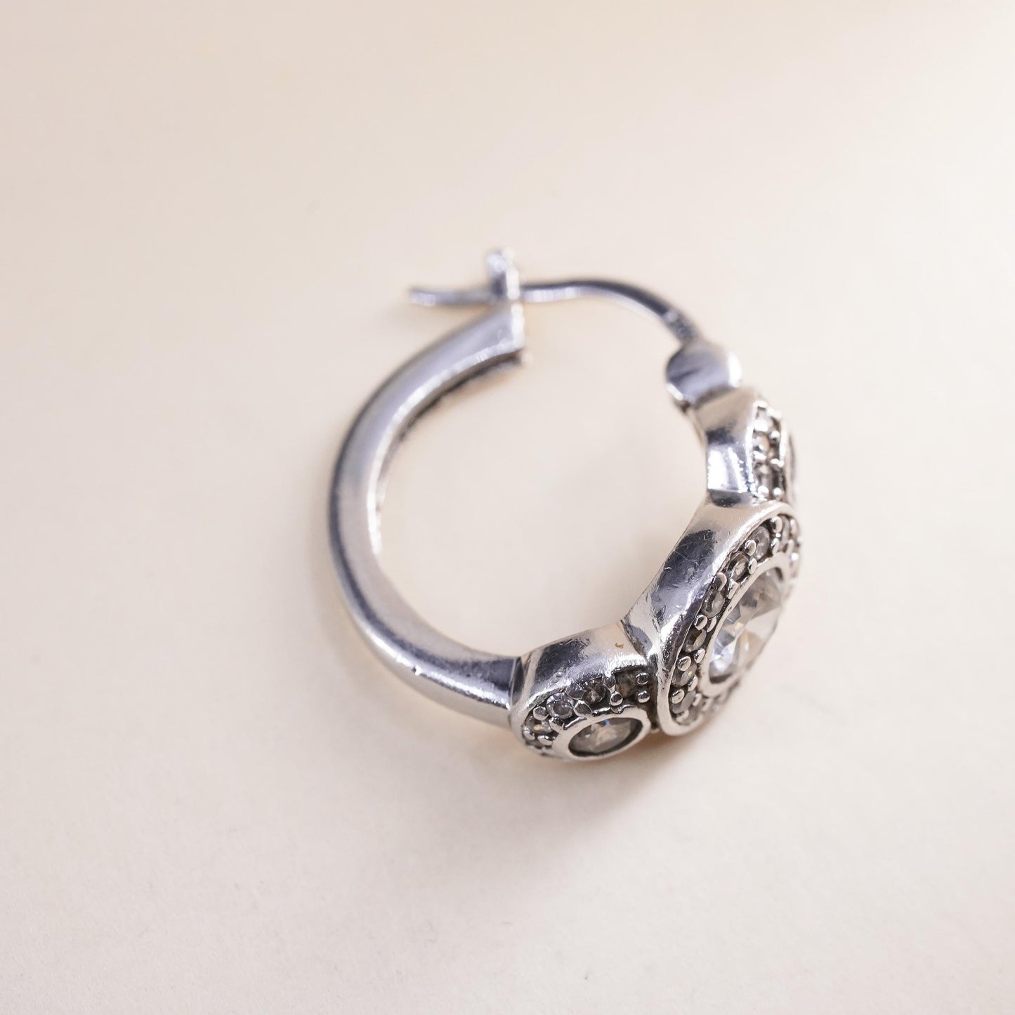 0.75”, Ferroni sterling silver single earring, 925 huggie hoop with clear Cz
