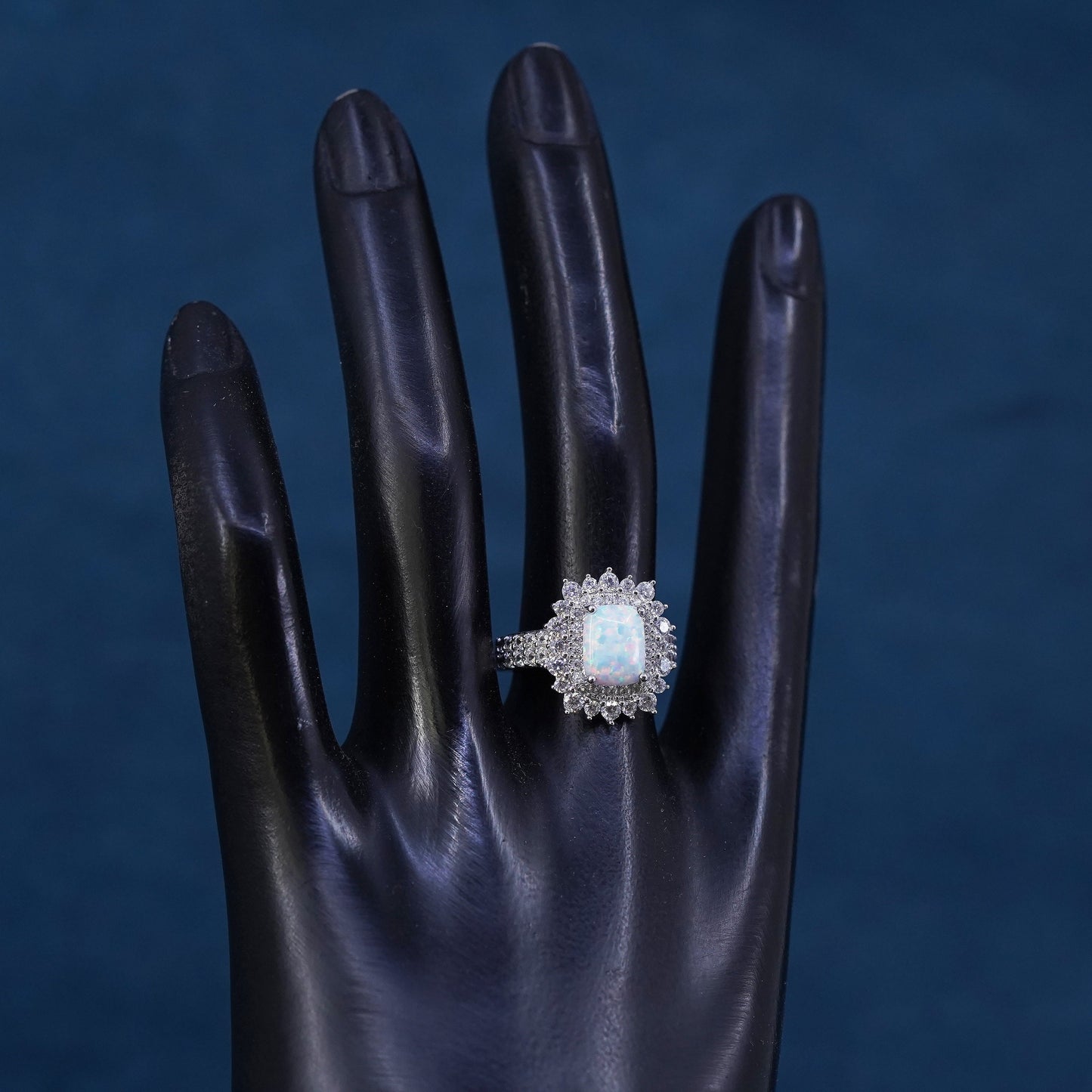 Size 7, vintage sterling 925 silver handmade ring with opal and cz