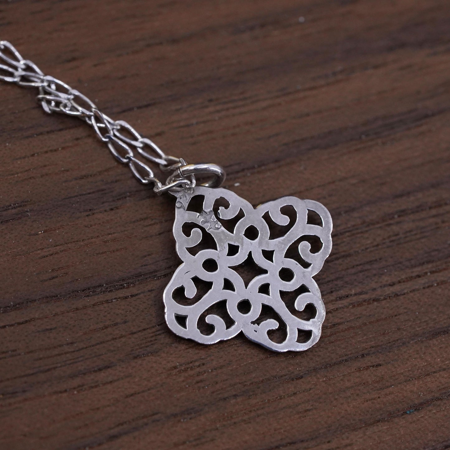 18+2", vintage sterling 925 Silver curb chain necklace w/ filigree star pendant