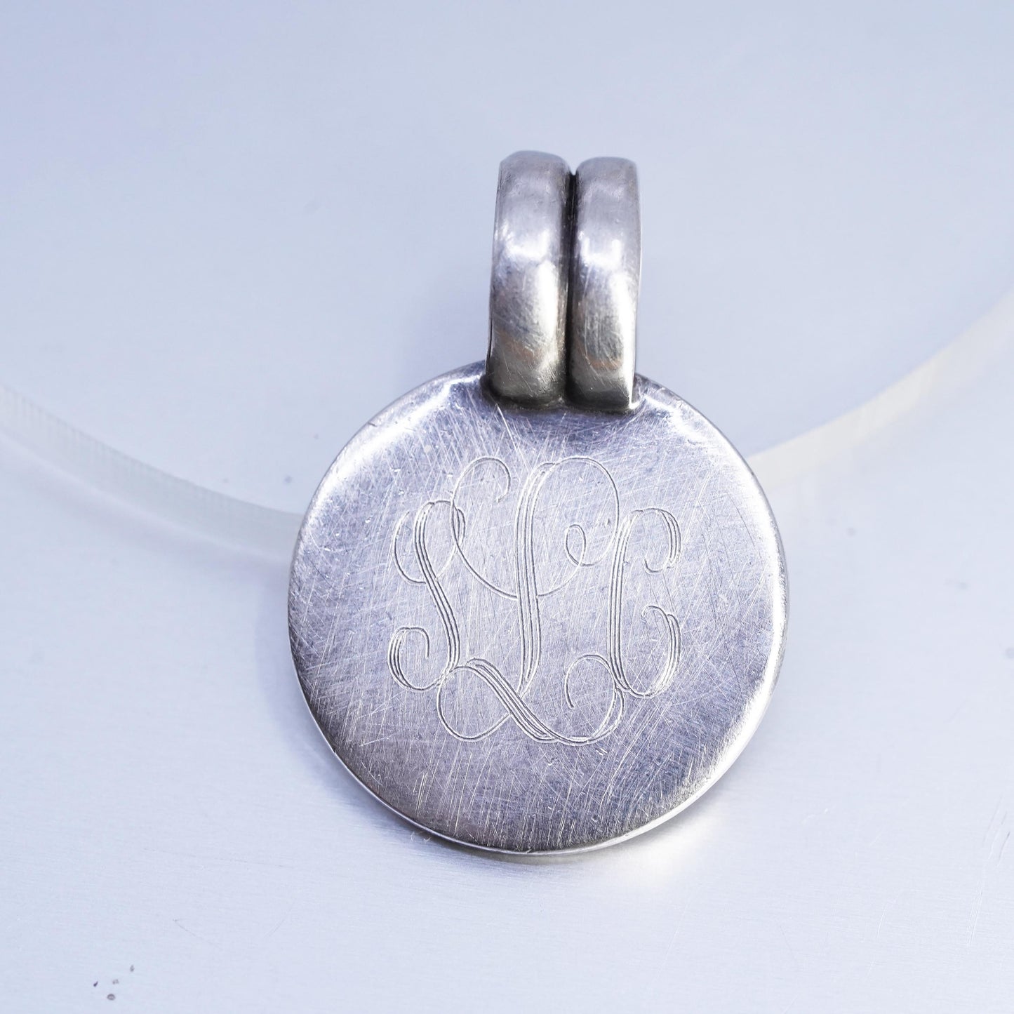 Mexico Sterling 925 silver circle charm pendant, initial monogram "SCL"
