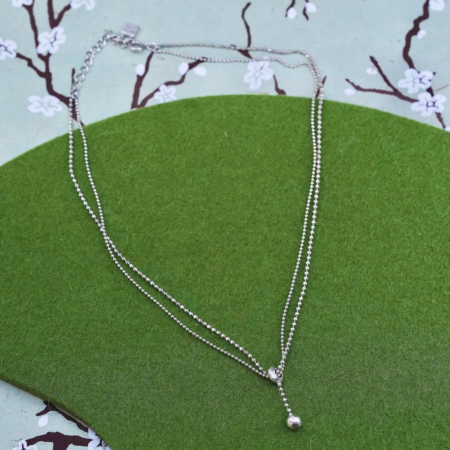 14+2", Michel Klein sterling silver double strands beads chain, 925 necklace