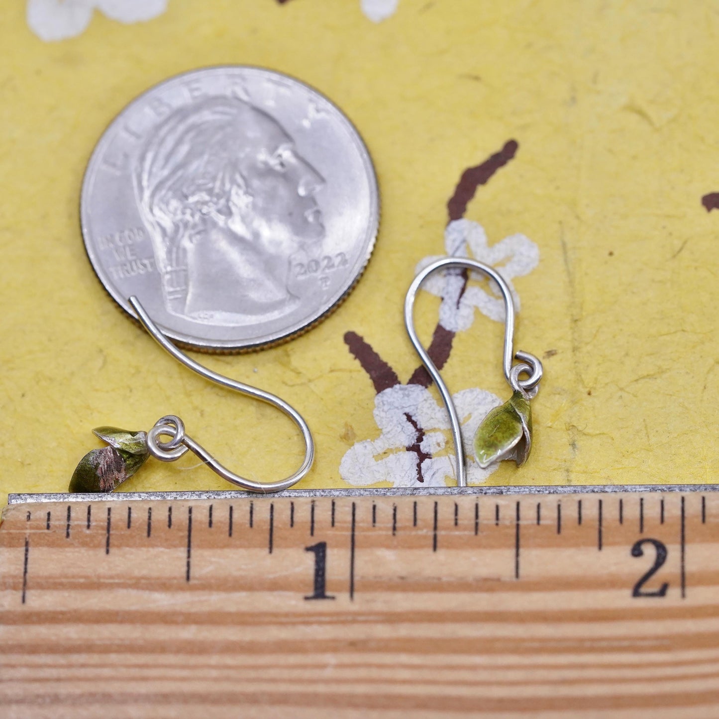 Vintage Sterling silver handmade earrings, 925 leaf dangles