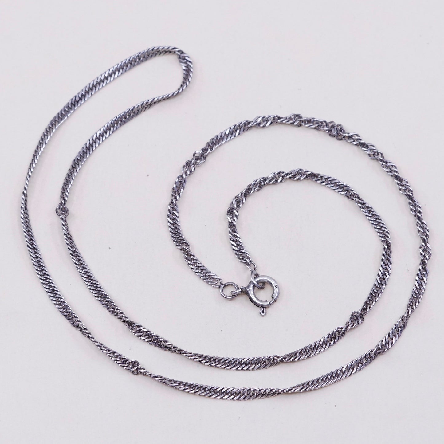 18”, 2mm, Vintage sterling silver Italy 925 silver twisted curb chain, necklace