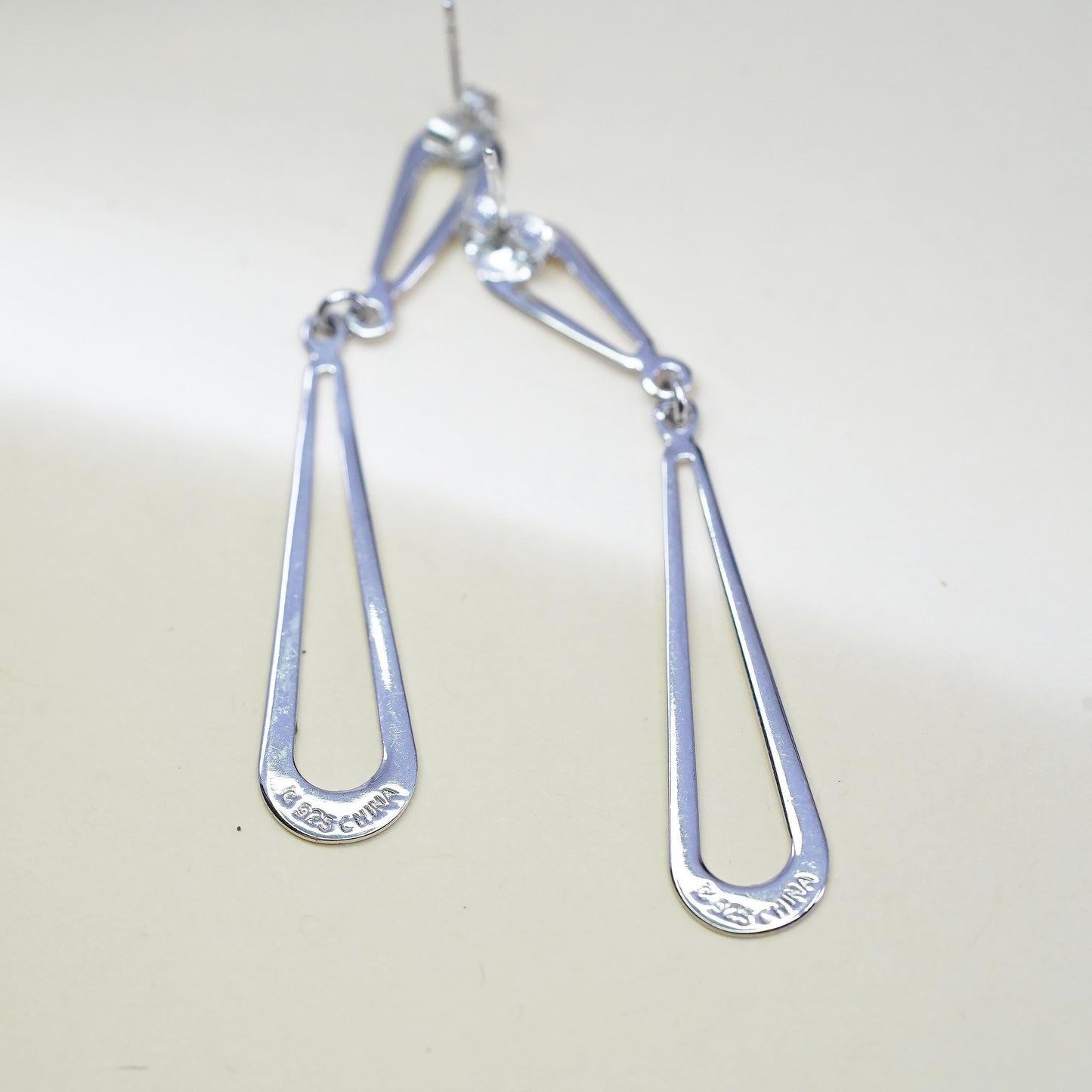Vintage sterling silver handmade earrings, 925 silver teardrop dangles
