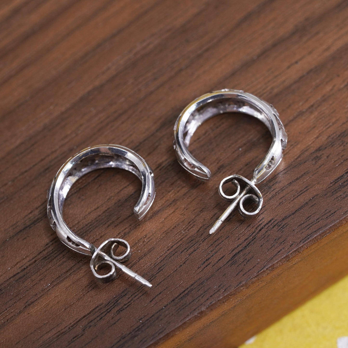 Vintage Sterling silver handmade earrings, 925 huggie, filigree hoops studs