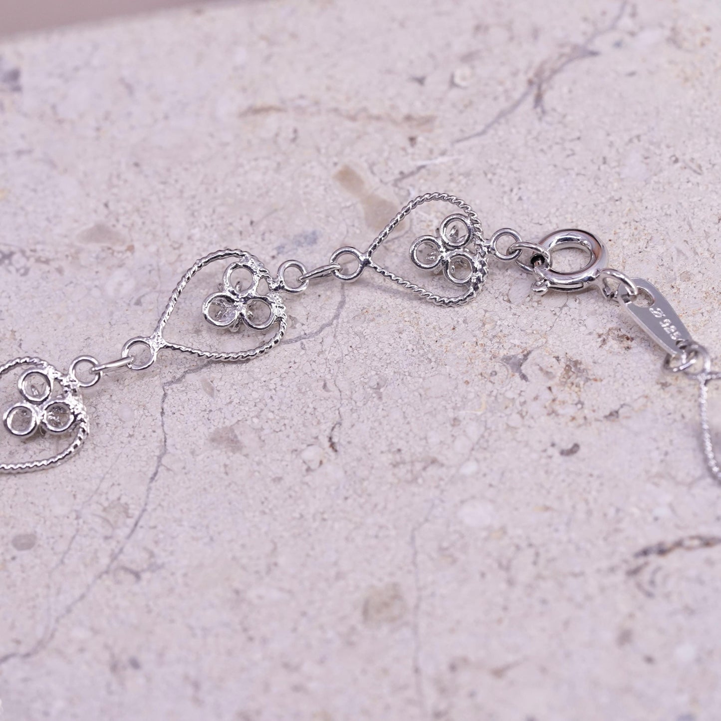 8.25", vintage sterling silver handmade bracelet, 925 filigree heart bracelet