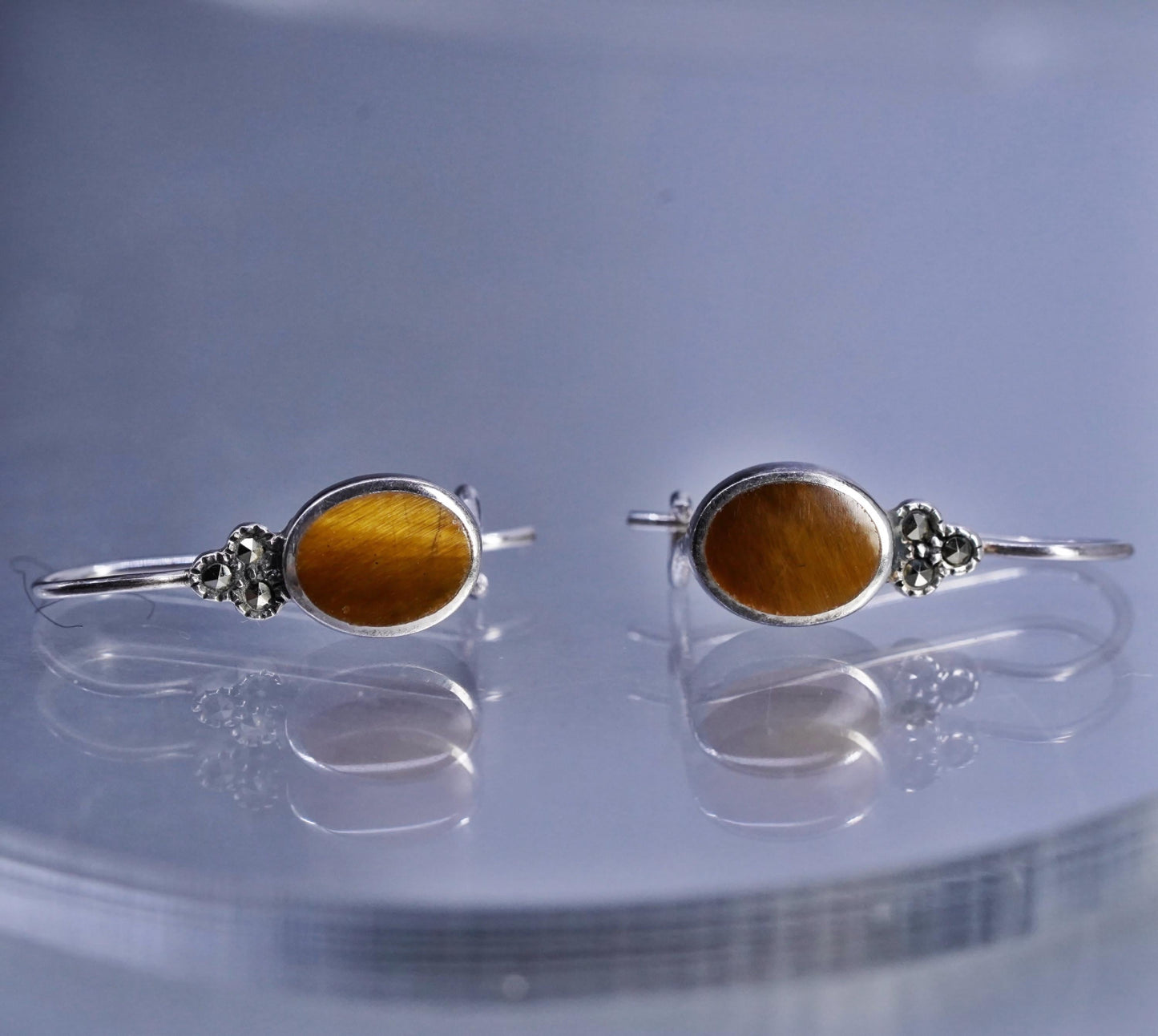 Vintage Sterling Silver Handmade Earrings, 925 Silver with Golden Tiger Eye