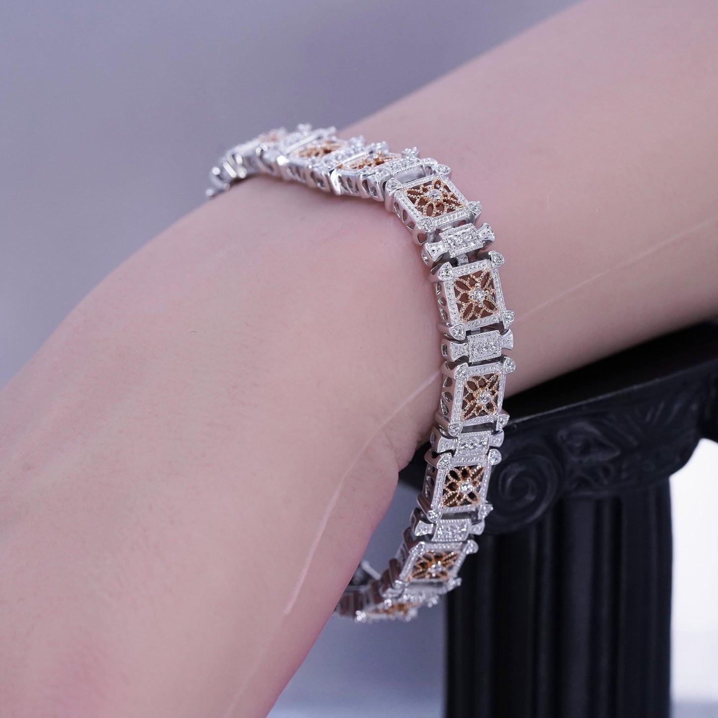 7”, Italian vermeil gold filled Sterling 925 silver tennis bracelet chain cz