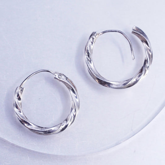 0.5", Vintage Sterling Silver Hoops, 925 Twisted lightweight earrings, Huggie