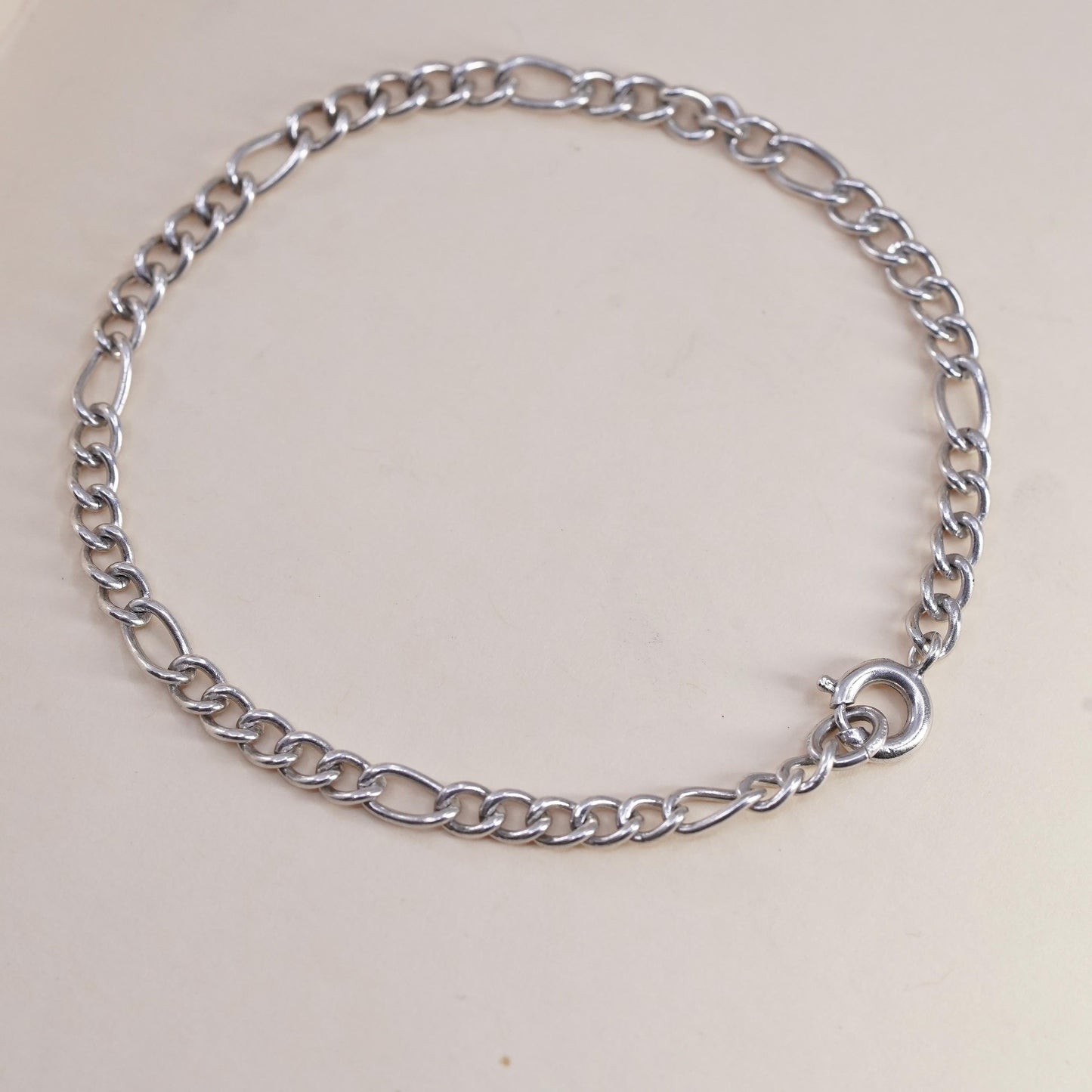 7” 4mm, Vintage Italian sterling 925 silver bracelet, figaro chain