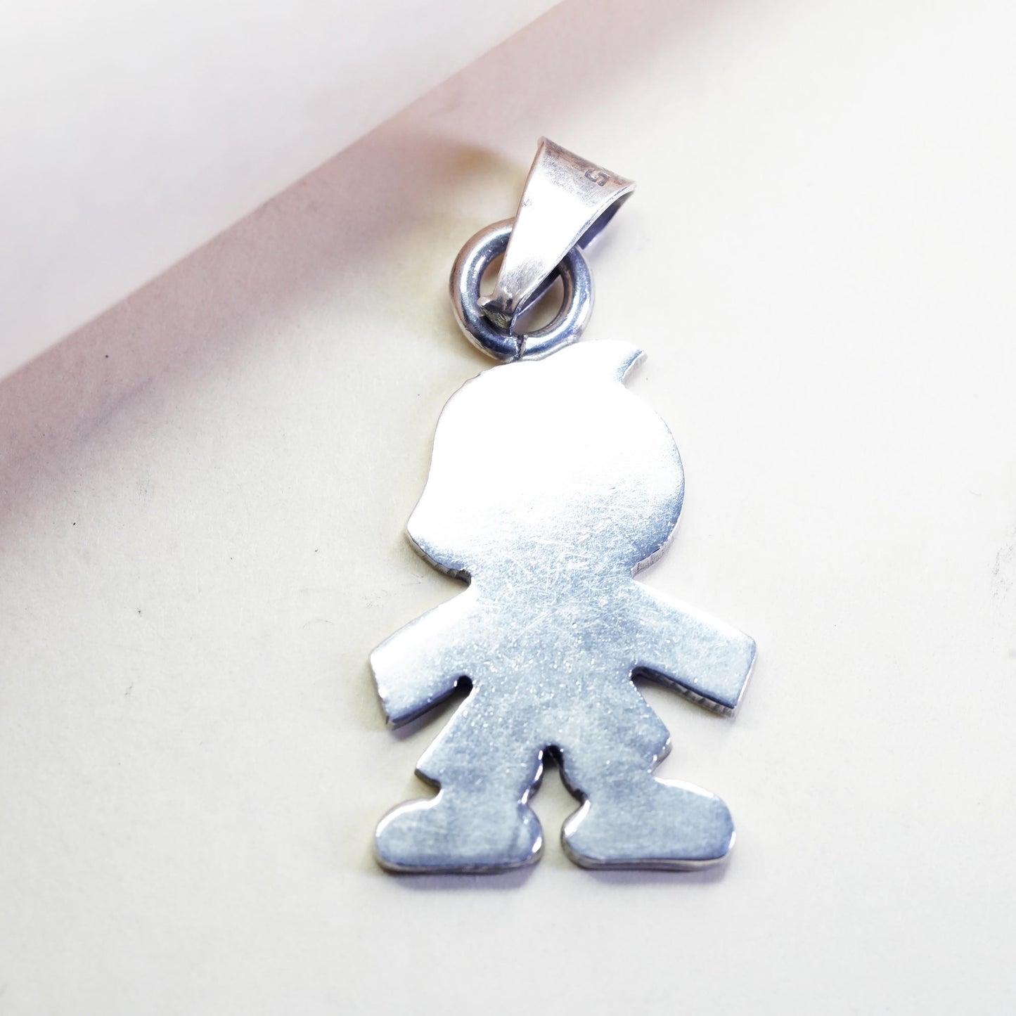 Vintage sterling silver handmade pendant, 925 boy figure pendant