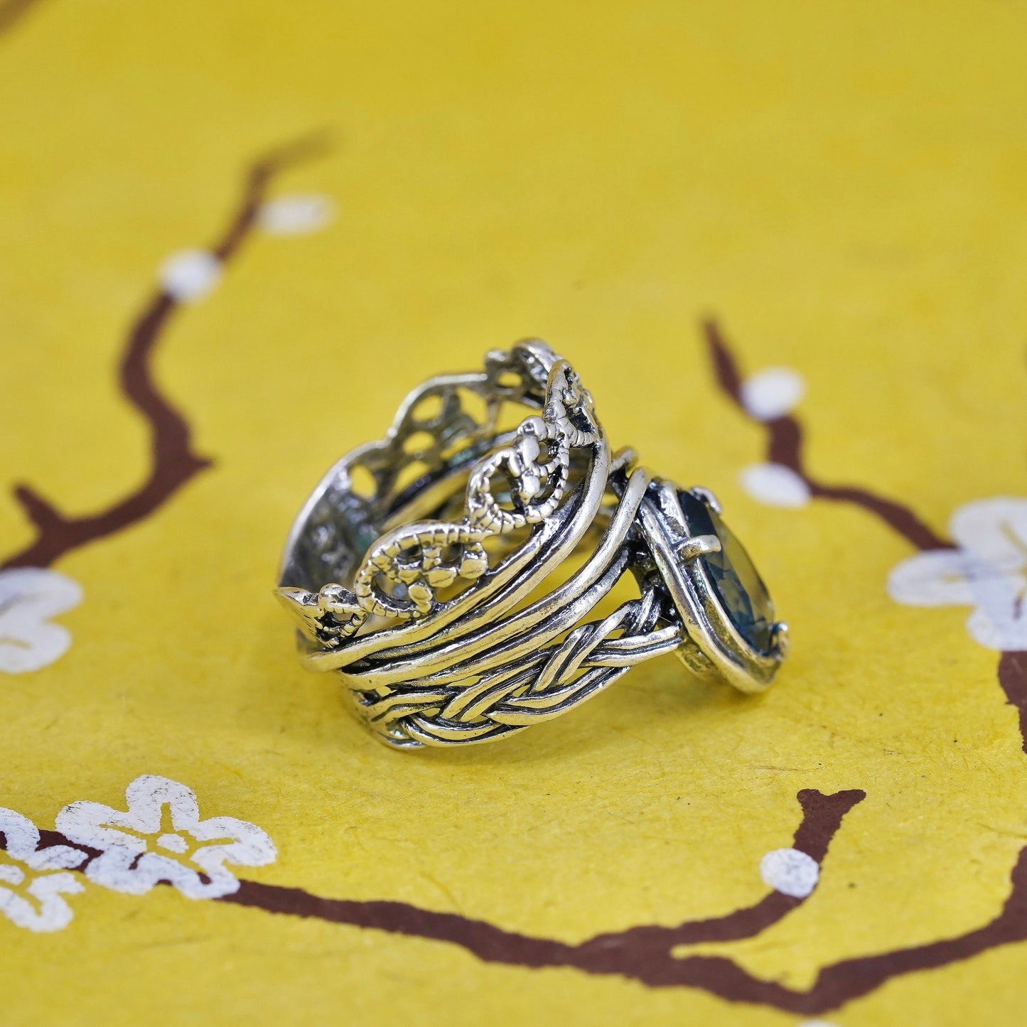 Size 6.75, Israel PAZ PZ Sterling silver ring, 925 band teardrop blue crystal