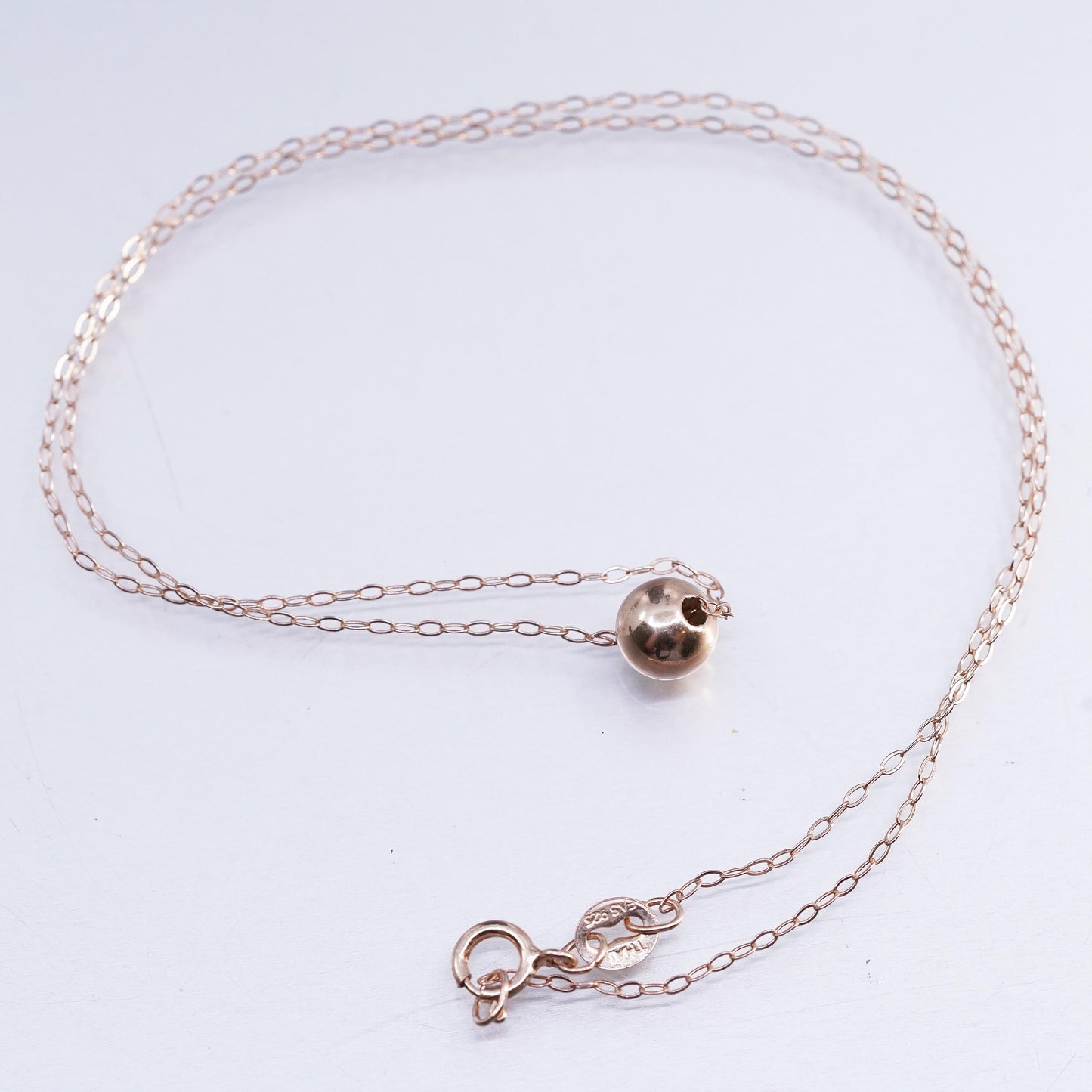 18", vintage vermeil rose gold Sterling 925 silver circle necklace bead pendant