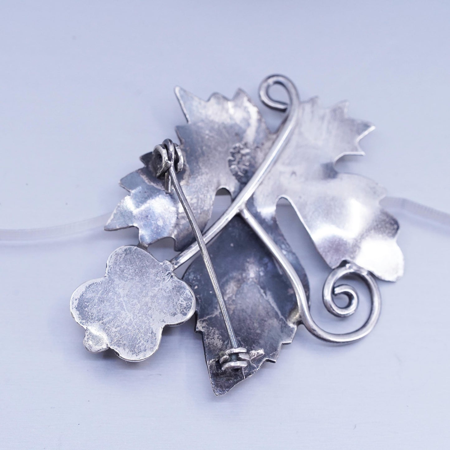 Vintage Mexican sterling silver handmade brooch, 925 grape leaf pin