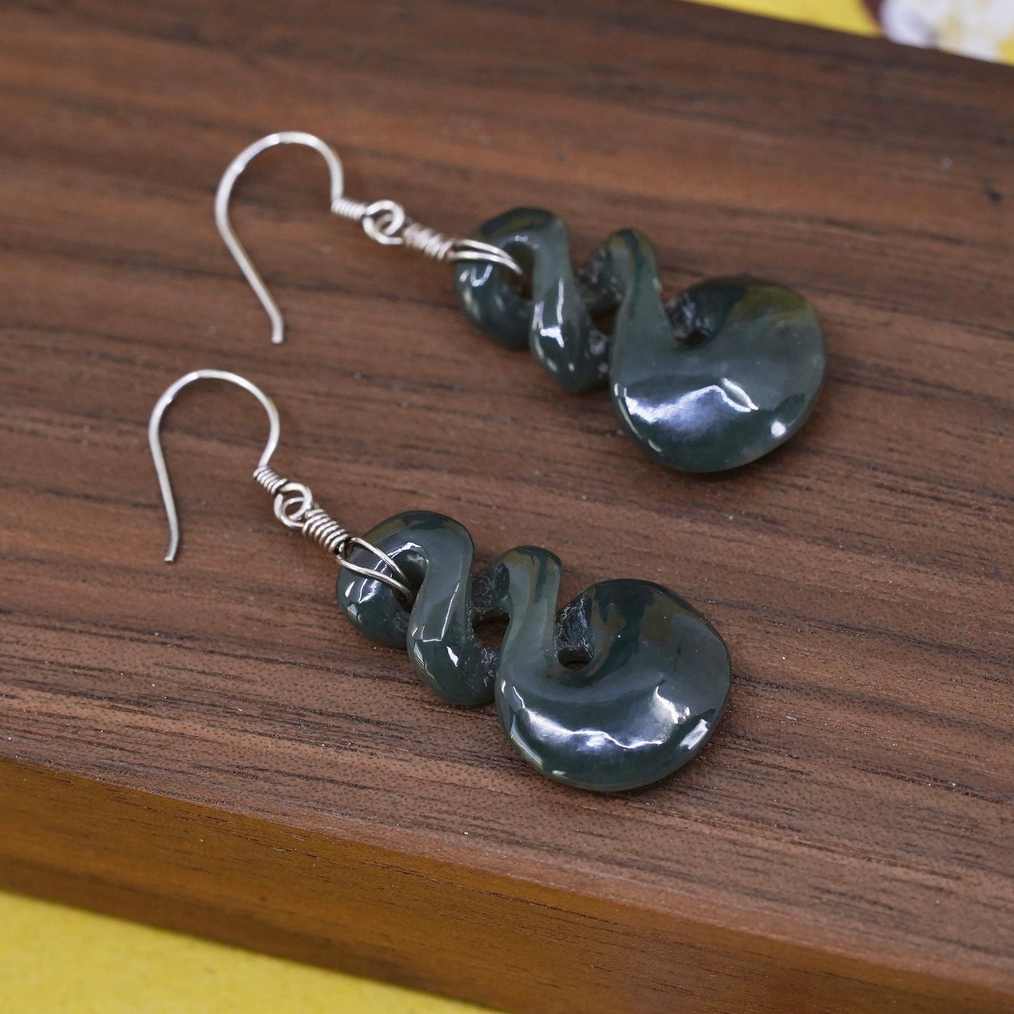 Vintage Sterling 925 silver handmade earrings with jade drops