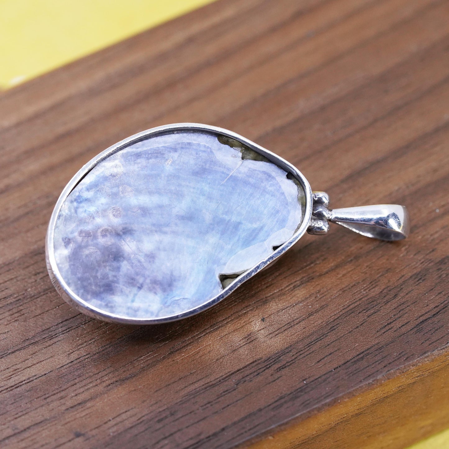Vintage Sterling silver handmade pendant, 925 frame with shell