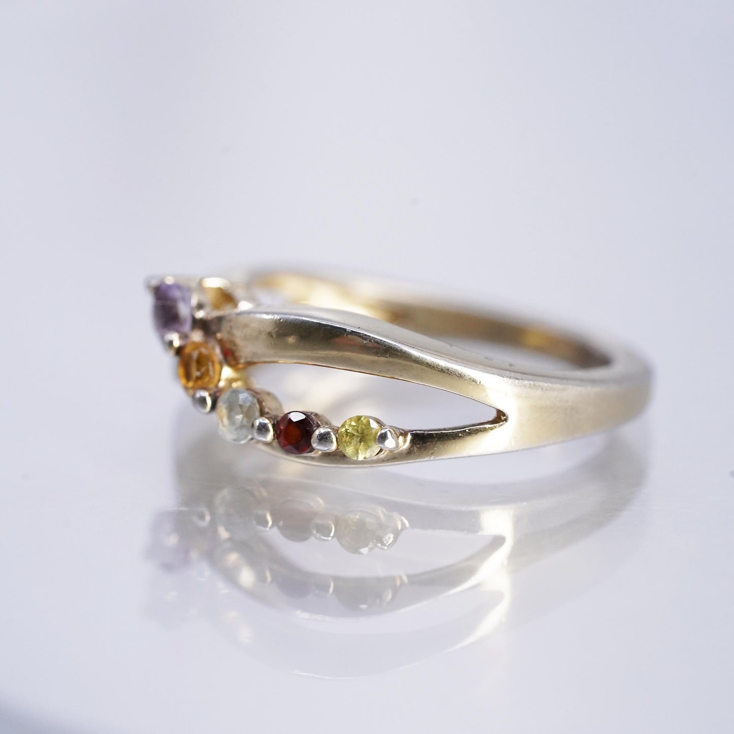 Sz 7, Vermeil Gold Over Sterling Ring, 925 Ring multi gemstone amethyst citrine