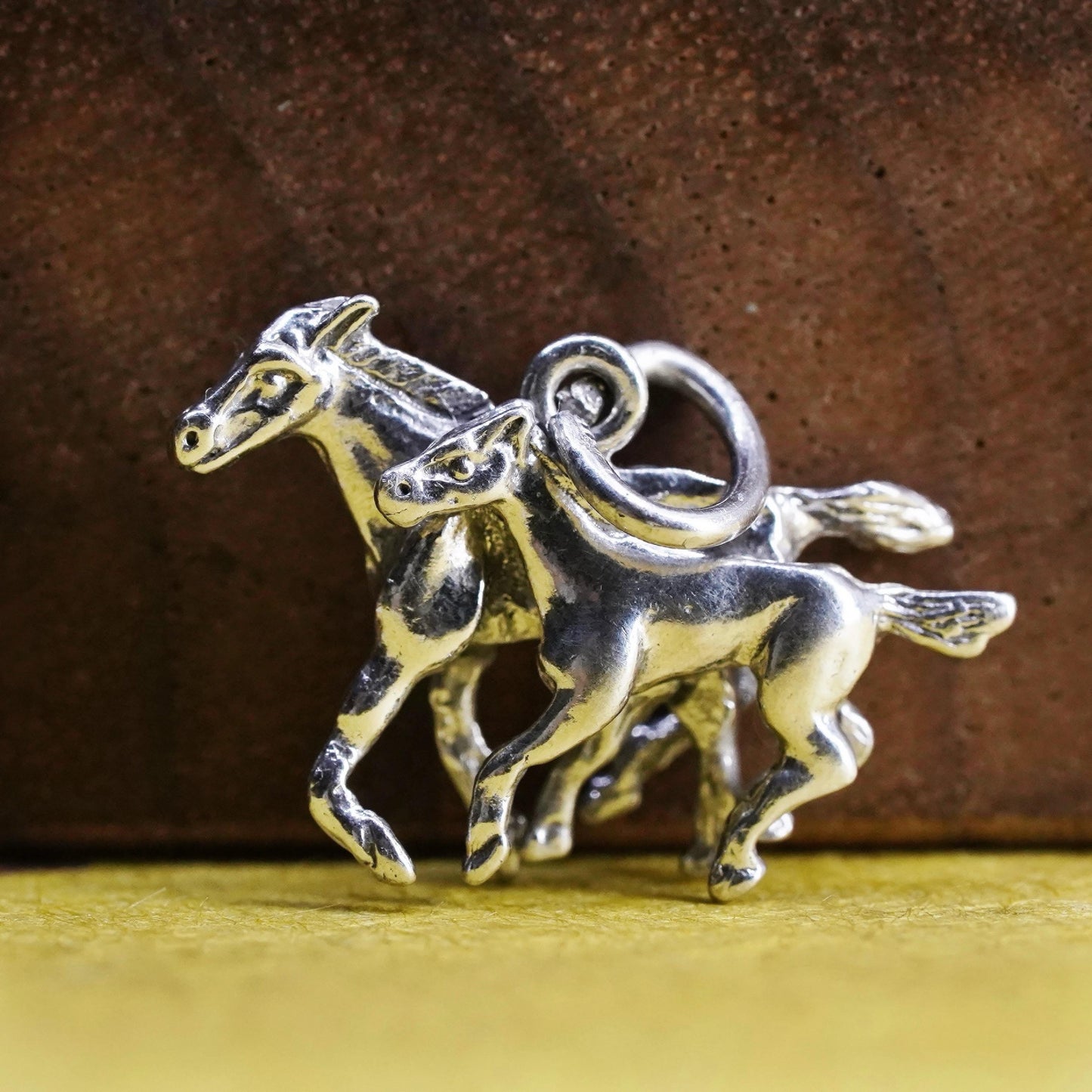 Vintage Sterling silver handmade charm, 925 mother horse pony pendant